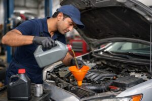 कार सर्विस के दौरान इंजन और ब्रेक की जांच
