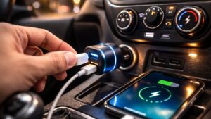 कार डैशबोर्ड पर लगा मोबाइल होल्डर