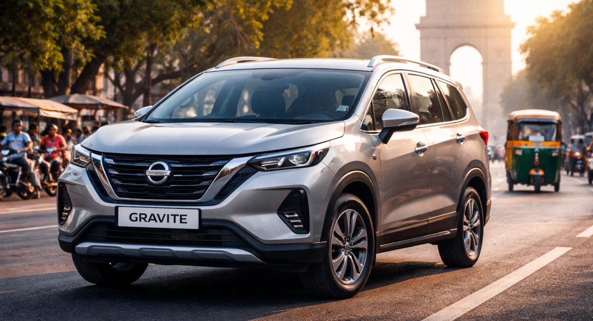 दिल्ली में निसान ग्रैवाइट 7 सीटर एमपीवी की ऑन रोड कीमत और फ्रंट डिजाइन