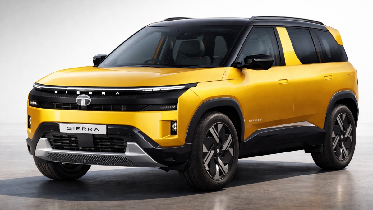 Tata Sierra EV Launched in India पीले रंग की इलेक्ट्रिक SUV फ्रंट व्यू