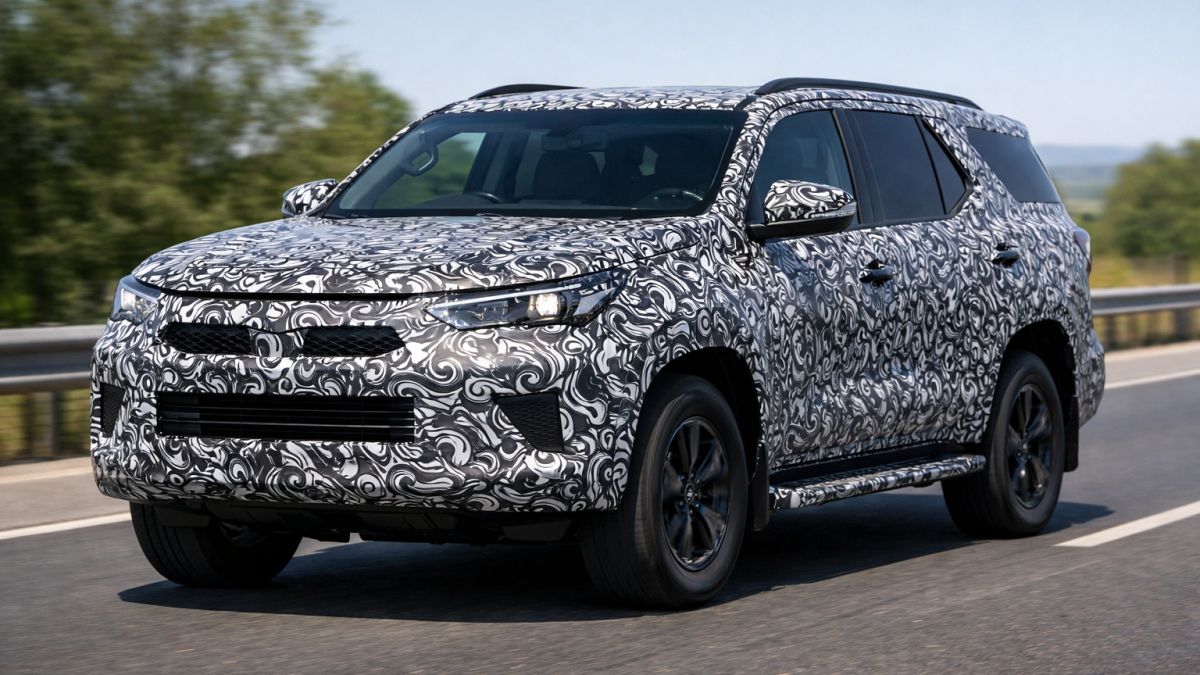 Toyota Fortuner 2026 नई generation SUV परीक्षण के दौरान सड़क पर
