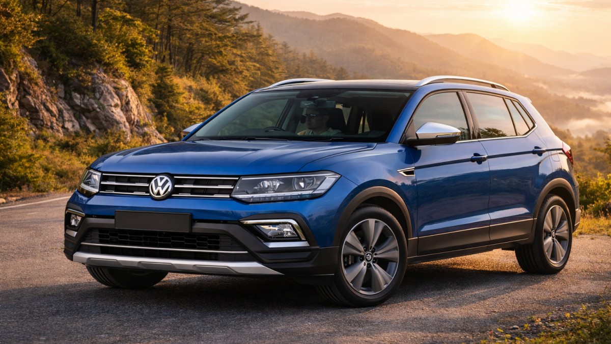 Volkswagen Taigun Mileage का फ्रंट व्यू, रियल वर्ल्ड माइलेज टेस्ट के दौरान SUV का डिजाइन