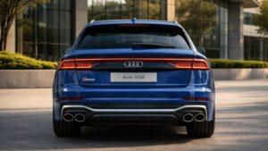 Audi SQ8 2026 रियर व्यू LED टेललाइट और क्वाड एग्जॉस्ट डिजाइन