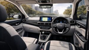 Hyundai Exter Facelift 2026 का इंटीरियर ड्यूल टोन डैशबोर्ड