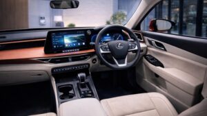 लेक्सस ईएस 500e का लग्ज़री इंटीरियर, प्रीमियम सीट्स और आधुनिक केबिन डिजाइन