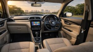 मारुति डिज़ायर 2026 का इंटीरियर डैशबोर्ड सीट और केबिन की सुविधा