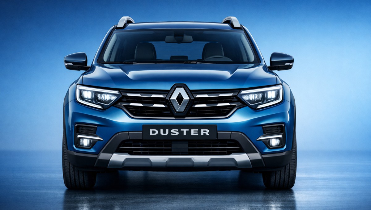 renault duster hybrid engine details india रेनॉल्ट डस्टर हाइब्रिड इंजन फ्रंट व्यू एसयूवी इमेज