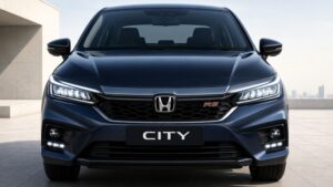 नई Honda City Facelift 2026 का स्पोर्टी फ्रंट ग्रिल और LED हेडलाइट डिजाइन