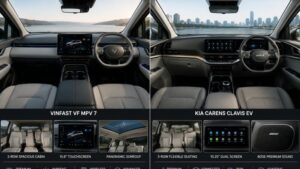 VinFast VF MPV 7 और Kia Carens Clavis EV के premium interior और cabin features comparison