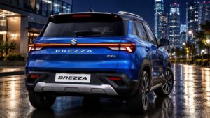 2026 Maruti Brezza Facelift concept rear view with connected LED tail lights and sporty bumper