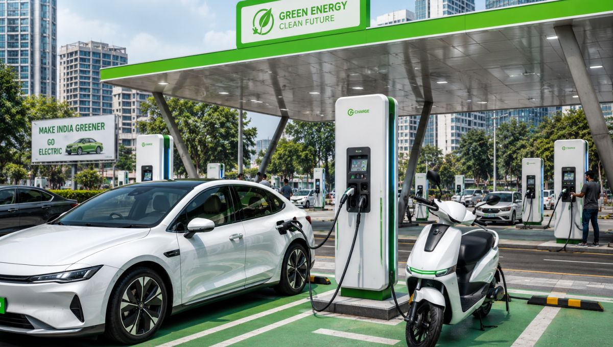 EV Demand Growth in India with electric vehicles charging at a modern station